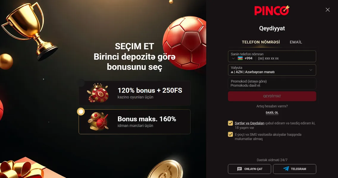 Pinco-da qeydiyyat — Pinco giriş üçün ilk addım